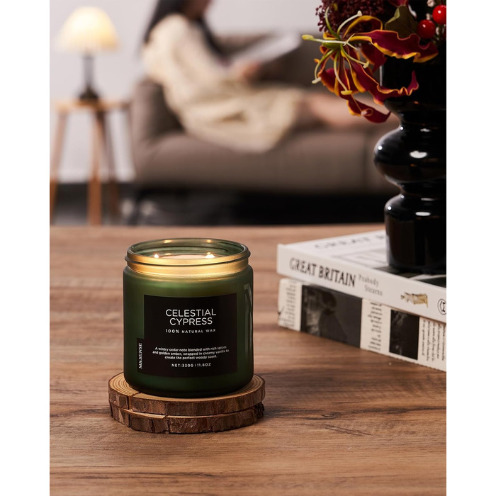 Ароматичні свічки M&SENSE з кавою у скляній банці з 2 гнітами 330 г, час горіння 70 годин, свічка з натурального соєвого воску для спальні, кухні, декору дому, подарункова свічка для чоловіків та жінок, смажена кава (зелена)