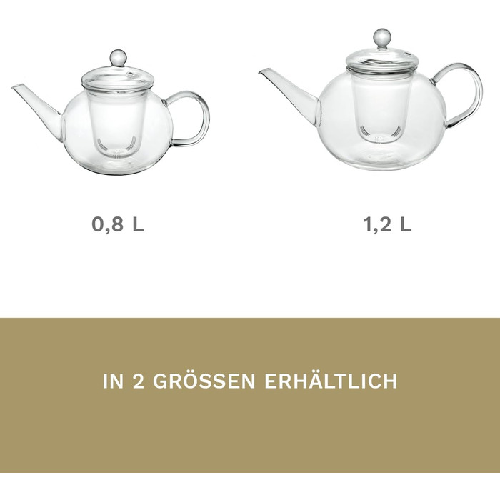Скляний чайник Creano Glass Teapot з 3 частин із вбудованим ситечком з нержавіючої сталі та скляною кришкою, ідеально підходить для приготування сипучих чаїв, без крапель, універсальний (скляне ситечко 1.2 л)