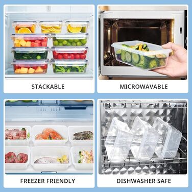 Контейнери для зберігання продуктів Hibisaws, 12 предметів, з кришками, контейнери для заморожування, харчові коробки, без BPA та 100 герметичні, прозорі, 6 x 1 л та 6 x 0,5 л, коробки для приготування їжі, набір Tupperware (1212)