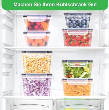 Набір Kottwca, набір Tupperware із 30 предметів (15 контейнерів 15 кришок), кухонні коробки для приготування їжі, 100 герметичні, без бісфенолу А, контейнер для зберігання продуктів для мікрохвильової печі та холодильника (набір з 8 великої місткості)