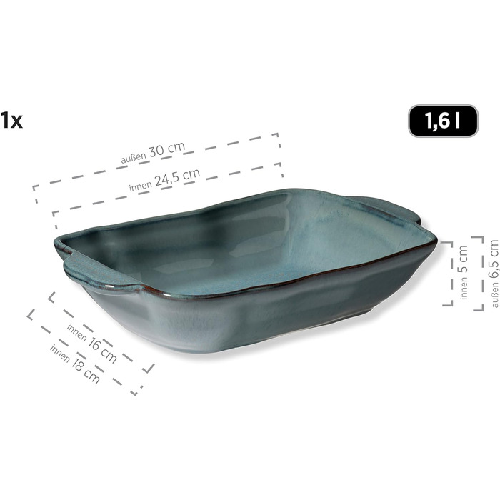 Серія Вера Каструлі з реактивною глазур'ю в наборі з 2 шт. , стійка до подряпин і порізів, прямокутна, блакитна, керамічна, 931846