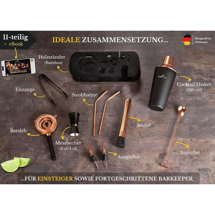 Коктейльний набір з нержавіючої сталі  700 мл з підставкою та барними аксесуарами BARMINGO