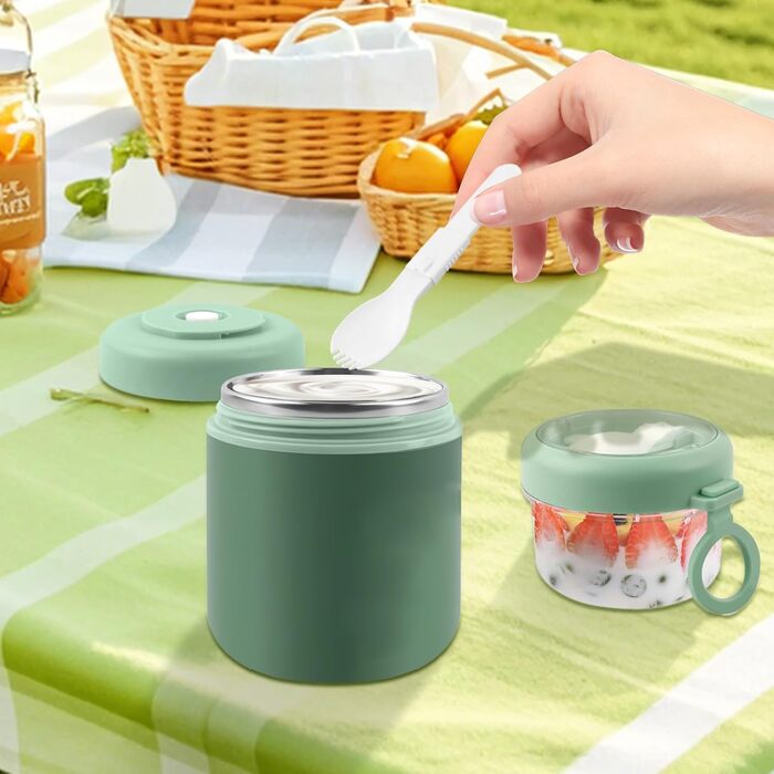 Стаканчик для пластівців 860 мл із складаною ложкою, зелений NEXROLA