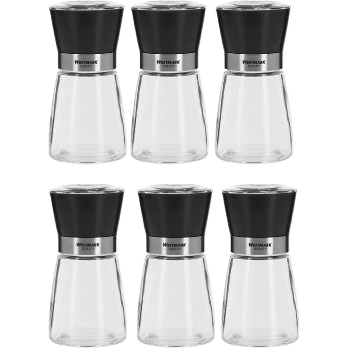 Дисплей Westmark, Вміст 6 дозаторів, Ємність 190 мл кожен, Скло/Нержавіюча сталь/Пластик, Прозорий/Чорний/Сріблястий, 63592611 (Spice Mill, 6 шт. , Blacky)