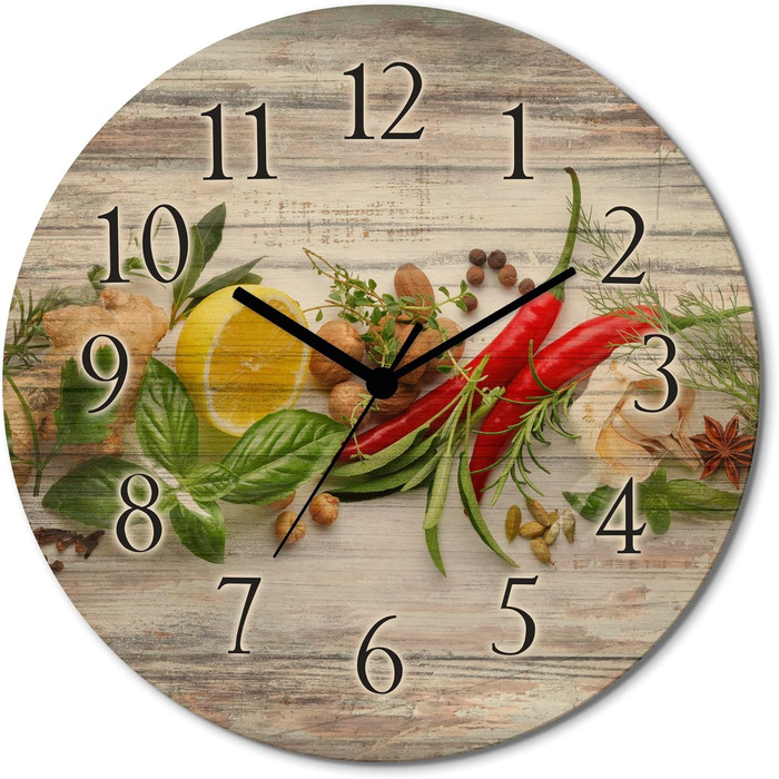 Настінний декор ARTLAND настінний годинник дерев&39яний без цокання безшумний круглий Ø 30 см кухонний годинник кава капучино круасан T5XO Капучино та круасан (трави та спеції, кварцовий годинник)