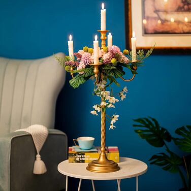 Золотий свічник-підсвічник для конічних свічок - вінтажний металевий свічник-підставка для свічок для весільного столу, прикраса вітальні, обіднього столу, журнального столика, бічного столика, різдвяного столика (2, золото-71 см), 88