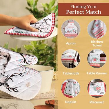 Рукавички для духовки, прихватки для каструль Maison d&39 Hermine, 100 бавовна, термостійкі кухонні рукавички, рукавички для духовки (19 x 33 см) та прихватки для каструль (20 x 20 см) для приготування їжі, Морзін - Рукавички для духовки (19 x 33 см) та п