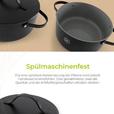 Каструля Be Living Essential з кришкою Ø 28 см з кришкою, антипригарна кераміка, для індукції, без PTFE та PFOA, (4 літри, чорна)