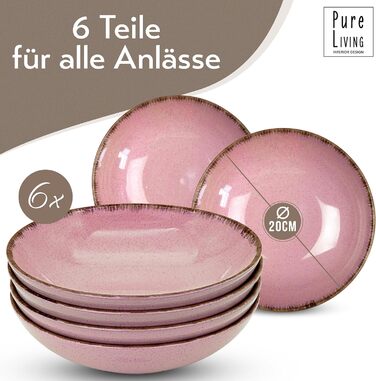 Набор посуды из керамогранита на 6 персон рустик 24 предм. - Набор посуды в деревенском стиле, можно мыть в посудомоечной машине - Набор мисок и тарелок - Посуда Pure Living (глубокие тарелки (6x), розовые)