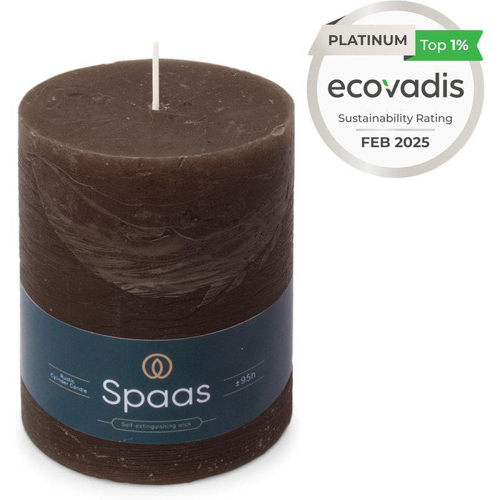 Свічка Spaas Rustic Pillar, 100/130 мм, 95 год, чорна (темно-коричнева)