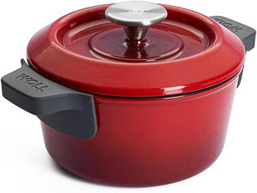 Чавунна каструля Ø 24 см, синього кольору, з кришкою та силіконовими ручками Емальований чавун, підходить для індукції та духовки для всіх типів плит Ø 24 см, висота 11 см, 4,2 літра (Чилі Червоний, Ø 18 см, висота 9 см, 1,8 літра)