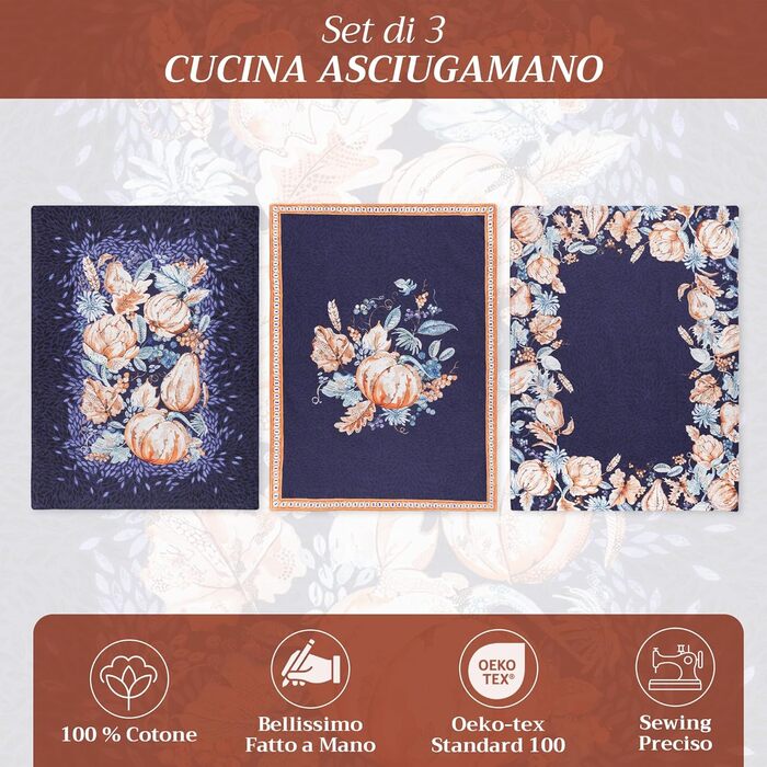 Набір з 3 багатоцільових кухонних рушників Maison d&39 Hermine Rural Christmas, 100 бавовна Барні рушники День подяки/Різдво (50 см x 70 см) (16 - Гарбузовий блакитний)