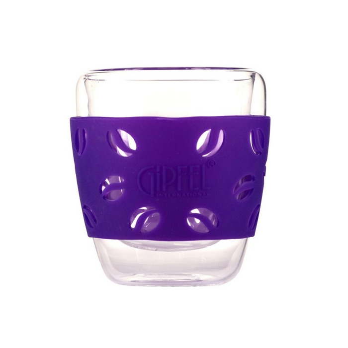 GIPFEL Склянка скляна LUMINOSSI з подвійними стінками 200мл із силіконовим тримачем. Матеріал: боросилікатне скло. Колір фіолетовий. 7164 GIPFEL