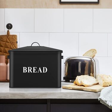 Чорна хлібниця Herogo, дуже велика металева хлібниця для кухні, вінтажна висока хлібниця з кришкою, компактний контейнер для зберігання хліба для стільниці, вміщує 2 хліби, 33 x 24,5 x 19 см