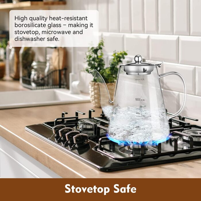 Чайник заварювальний скляний 1,2 л з фільтром для чаю zpose