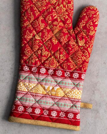 Рукавички для духовки, прихватки для каструль Maison d&39 Hermine, 100 бавовна, термостійкі кухонні рукавички, рукавички для духовки (19 x 33 см) та прихватки для каструль (20 x 20 см) для приготування їжі, Morzine - Рукавички для духовки (19 x 33 см) та 