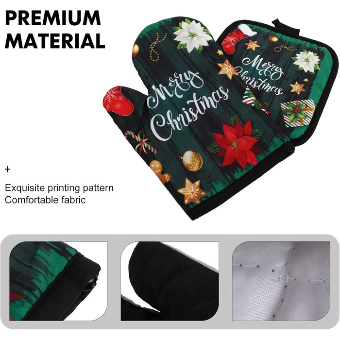 Різдвяний набір з 2 прихваток та 2 рукавичок для духовки, 4 предмети, зелений Cabilock