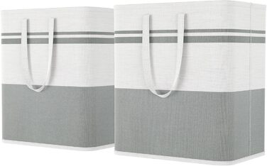 Кошик для білизни Lifewit з 2 предметів 60 л Мішок для білизни, Ящик для білизни Контейнер для білизни Збірник білизни Комод для білизни Кошики для білизни для квартири, гуртожитку, Караван Пральня, сірий і білий 2 x 60 л