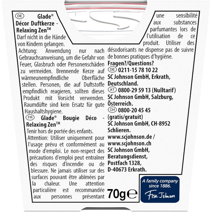 Ароматична свічка Glade (Brise) Dcor у склянці, Романтична ваніль, 6 шт. (6 x 70 г) (Розслаблюючий дзен)