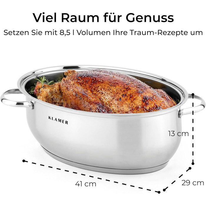 Жаровня овальная 8,5 л со стеклянной крышкой Klamer