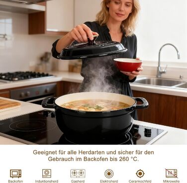 Чавунна жаровня 5,7 л з кришкою 28 см, чорна LEADZM