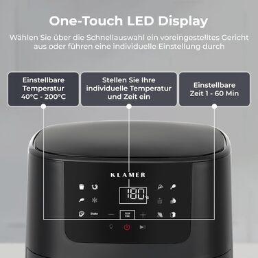 Аерофритюрниця 5 л, 1500 Вт, чорна Klamer