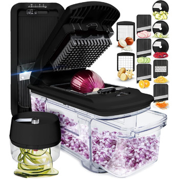 Овочерізка мандоліна, овочерізка, нарізка для огірків, нарізка для цибулі, картоплерізка, фрукторізка, терка для овочів та сиру, різак для жульєну (все в 1, чорний колір)