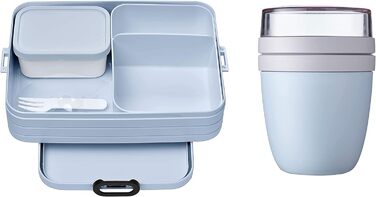Ланч-бокс с бенто-боксом - На 4 бутерброда или 8 ломтиков хлеба - Ланч-бокс для небольших закусок и остатков еды - Ланч-бокс для взрослых - Продуктовый бокс с отделениями - (Old Nordic Blue, Lunch to go Set)