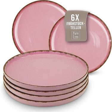 Набор посуды из керамогранита на 6 персон рустик 24 предм. - Набор посуды в деревенском стиле, можно мыть в посудомоечной машине - Набор мисок и тарелок - Посуда Pure Living (маленькие тарелки (6x), розового цвета)