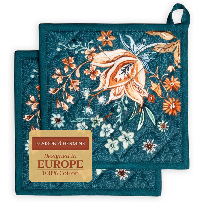 Рукавички для духовки Maison d&39 Hermine, підставки для каструль, 100 бавовна, термостійкі кухонні рукавички, рукавички для духовки (19 см x 33 см) та підставки для каструль (20 см x 20 см) для приготування їжі, Morzine - Рукавички для духовки на День по