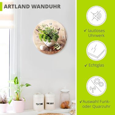 Настінний декор Настінний годинник без цокання Скло Ø 30 см Круглий Безшумний Фрукт Фрукти Апельсин у воді Фрукти Сучасна їжа T5UI (Різні трави, Кварцовий годинник)