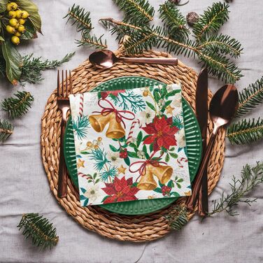 Серветки 3-шарові (33 x 33 см) 20 шт. Різнокольорові паперові серветки, ідеальні для різдвяного столу Серветки - Різдво, зима, зірки, сніг, сніговики (Ботанічне Різдво)