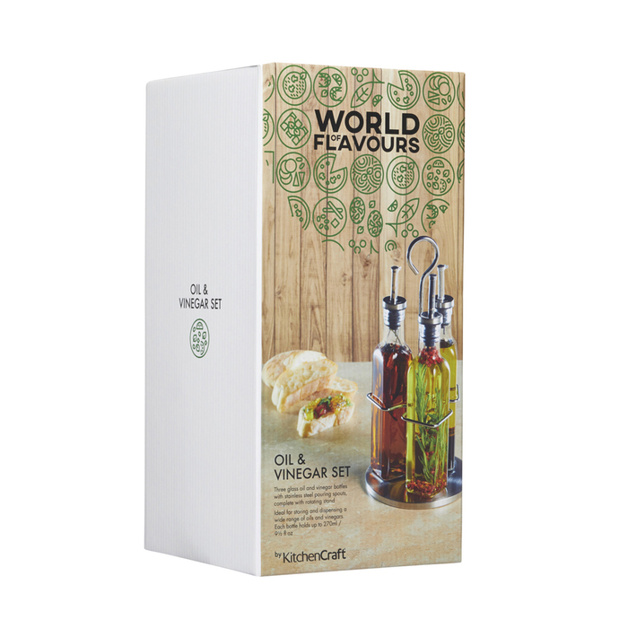 Набор для масла и уксуса на подставке Kitchen Craft WORLD OF FLAVOURS, 270 мл, 4 пр.