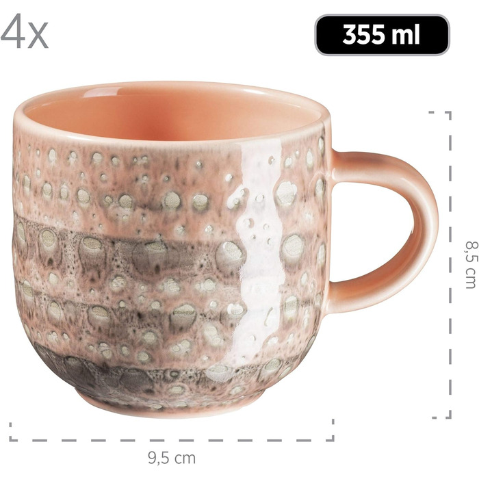 Набор посуды с ручной росписью MSER серии 931743 Spicy Market на 4 персоны в средиземноморском винтажном дизайне, комбинированный сервиз из 16 предметов из керамики, розового цвета, керамогранита