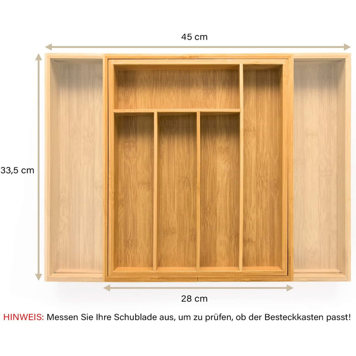 Лоток для столових приборів budu 47 (глибина 47 см) виготовлений з - Органайзер для кухонних шухляд - Висувний - Органайзер для кухонних шухляд (33,5 см, бамбук)