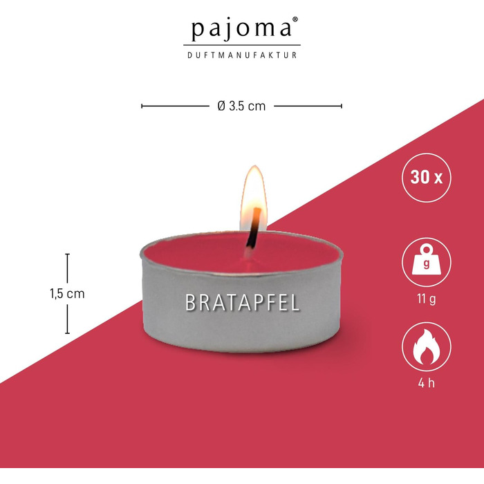 Ароматичні чайні свічки Pajoma 90, 3x30 шт. , ароматичні свічки, багато ароматів на вибір, висота 1,5 см, діаметр 3,5 см (печене яблуко, 30 шт.)