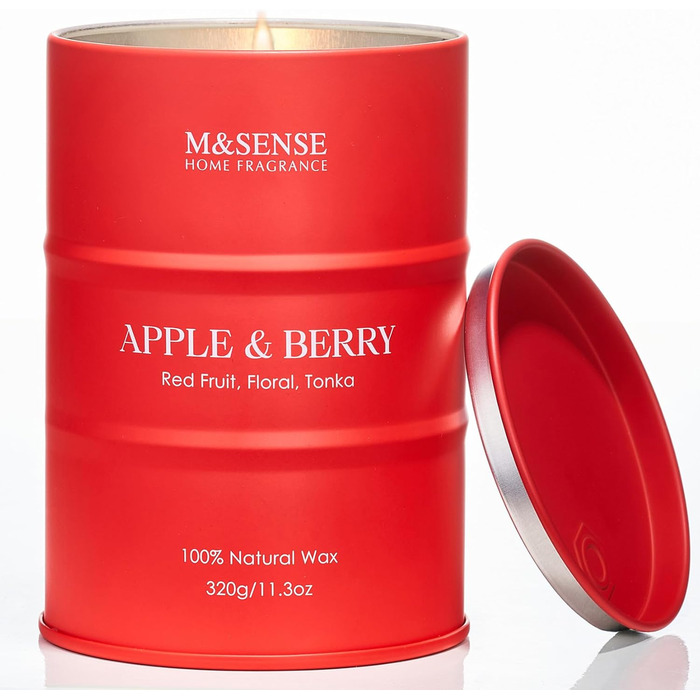 Ароматичні свічки M&SENSE з натурального соєвого воску, натуральна соєва свічка для домашнього декору, тривалий час горіння до 70 годин, класні подарунки-свічки для чоловіків і жінок (320 г, яблуко-ягідний)