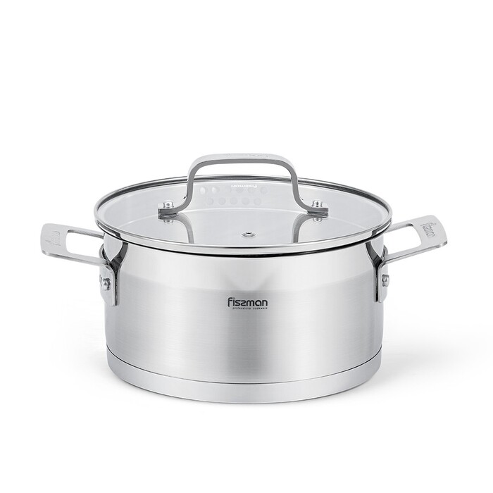 Каструля Fissman FOBUS 26x20 см 10,6 л із скляною кришкою нержавіюча сталь (5389)