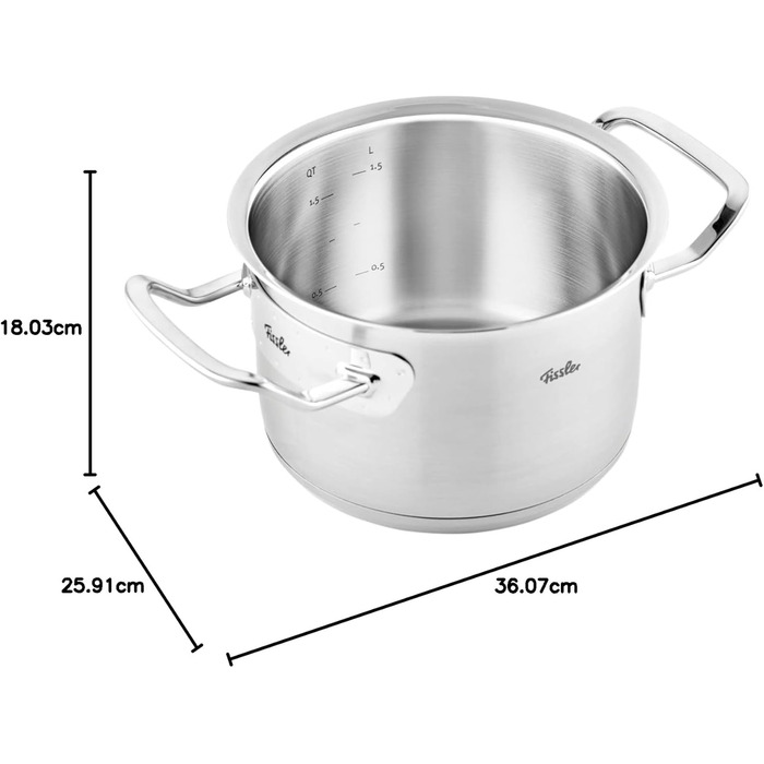 Каструля Fissler Original-Profi Collection/Нержавіюча сталь (Ø 4 л) Каструлі з металевою кришкою, внутрішня вага, Зроблено в Німеччині - Індукційна (6,3 літра)