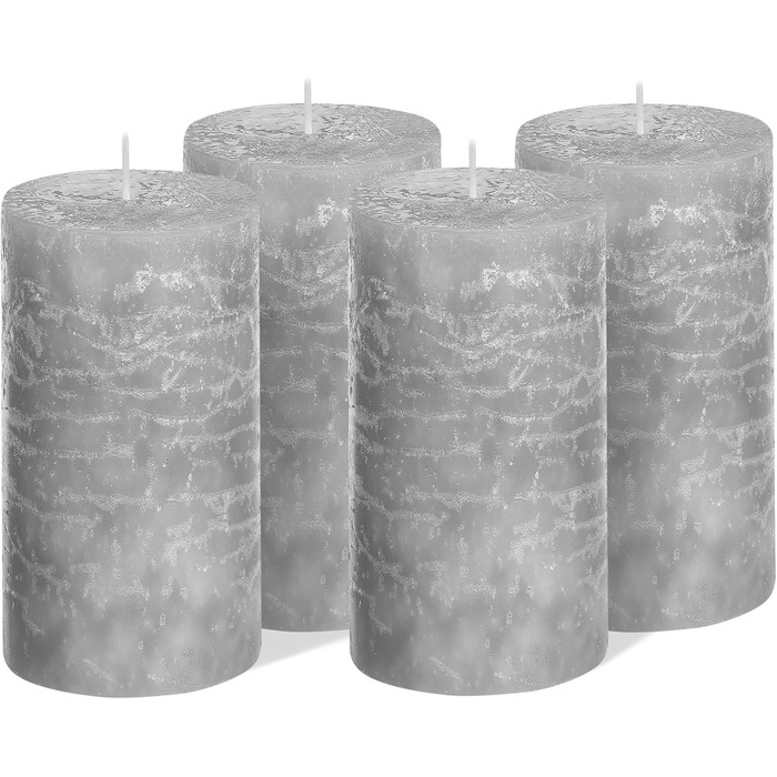 Набір із 4 свічок-стійок Brandsseller 7 x 10 см Однотонні та виготовлені з парафіну Сільські свічки з тривалим часом горіння Декоративні свічки для прикраси столу, Різдва та вечірок (7 x 18 см Набір із 4 шт. , сірі)