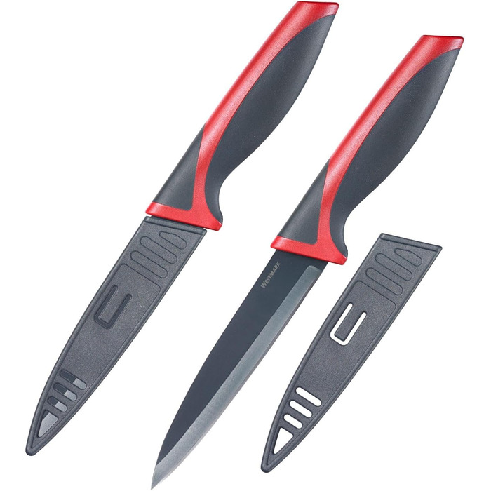 Набір нарізок/ножів Westmark 5 шт. , 1 велика обробна дошка та 4 ножі, обробна дошка 37 х 25,5 см, лезо кухарського ножа/ножа для хліба по 20 см, лезо канцелярського ножа 12 см, лезо ножа для чищення овочів 8 см, 145222E6 (2 ножа для чищення)