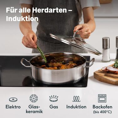 Сотейник 28 см с ручками и крышкой, нержавеющая сталь Silberthal