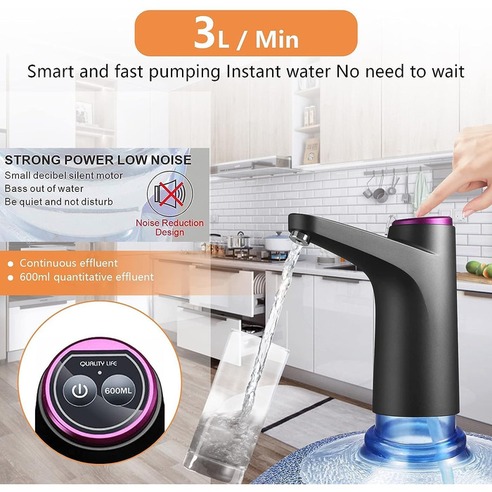 Насос для пляшок з водою на 5 галонів 4 Вт чорний ZHITING