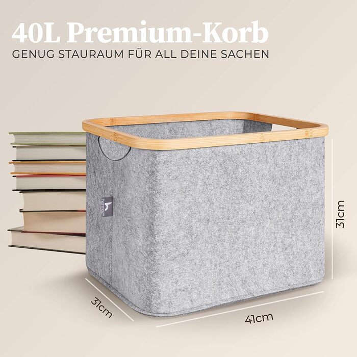 Кошики для зберігання, сумісні з IKEA Полиця KALLAX - Кошик для зберігання деревини Невеликий антрацит - Коробка для зберігання Полиця Кошик для зберігання - Паперовий ящик Кошик з фетру Складний кошик для білизни (40 л, фетр світло-сірий)