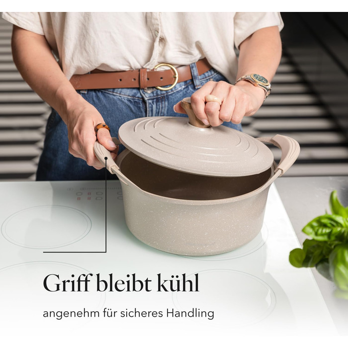 Алюмінієва каструля FLORINA 16 см 1,6 л Підходить для індукції Керамічне покриття, стійке до подряпин М&39яка ручка під дерево Термостійка Для всіх варильних поверхонь Легко миється (OSLO, 4,3 л - 24 см)