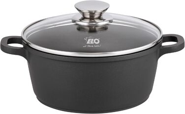 Каструля ELO Alucast 16 см зі скляною кришкою, виготовлена з високоякісного литого алюмінію - високоякісна, антипригарна, без PFAS з покриттям ELODUR Select, підходить для індукції, чорна (2 літри)