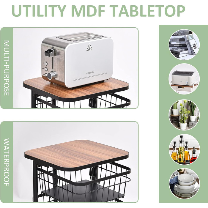 Кухонная тележка APEXCHASER, вращающаяся тележка, 4-уровневая многослойная кухонная полка с колесиками, контейнер для хранения, поворотная корзина для фруктов для кухни, гостиной, офиса, черный