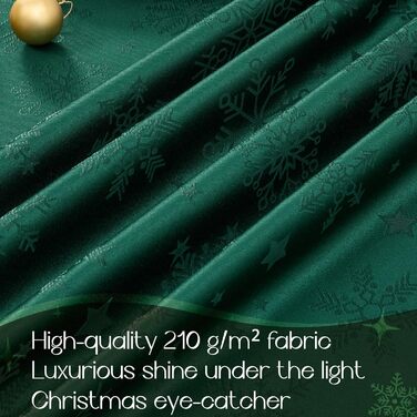 Велика різдвяна скатертина Romanstile, яку можна прати та вона водовідштовхувальна, жакардові зірки та сніжинки, квадратна скатертина XXL для зими, різдвяної прикраси, вечірки, Різдва (140 x 240 см, темно-зелена)