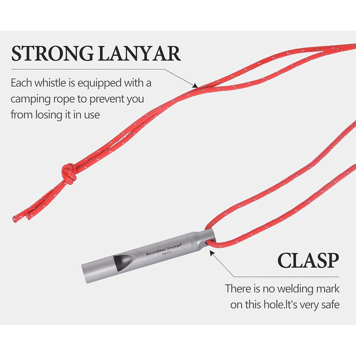 Титановый аварийный свисток с шейным ремнем для кемпинга 2 шт. Boundless Voyage