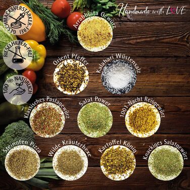 Класичний набір спецій Hallingers - 1 - Подарунковий набір спецій ручної роботи, 12 спецій з усього світу (Набір) - Літній подарунок та ідеальний подарунок для барбекю Подарунок для нової домівки &quotВітання та дружба&quot Класичні спеції., 12 спецій (73